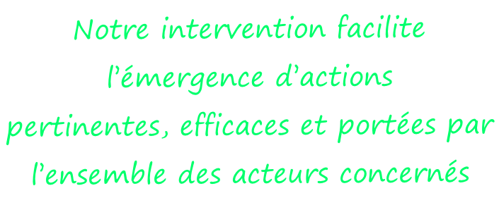 Notre intervention facilite l’émergence d’actions  pertinentes, efficaces et portées par  l’ensemble des acteurs concernés